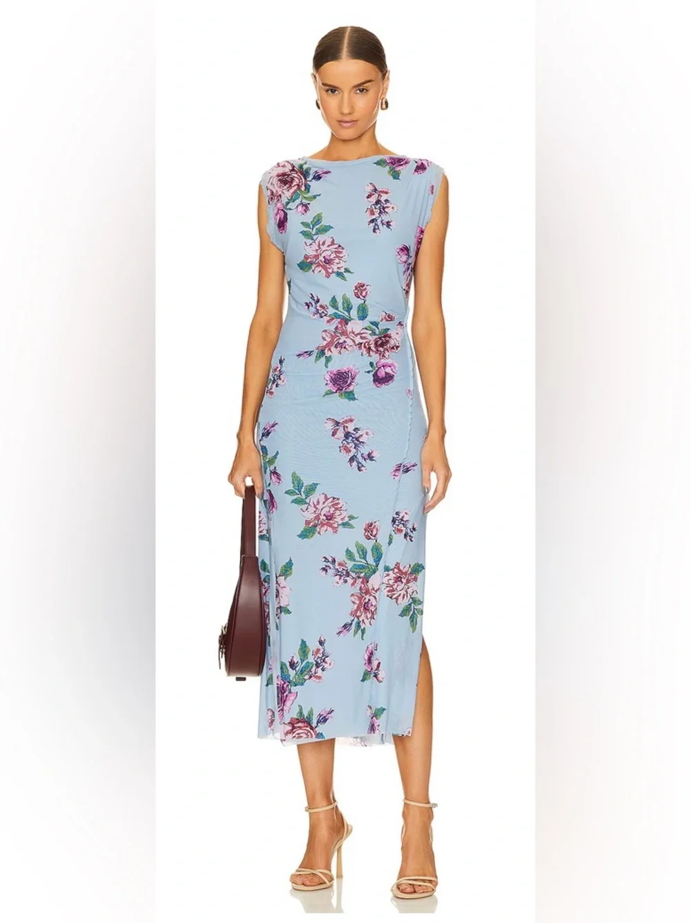 Free People Carmel Floral Blue Midi Dress with Side Slit - NWT - Size M